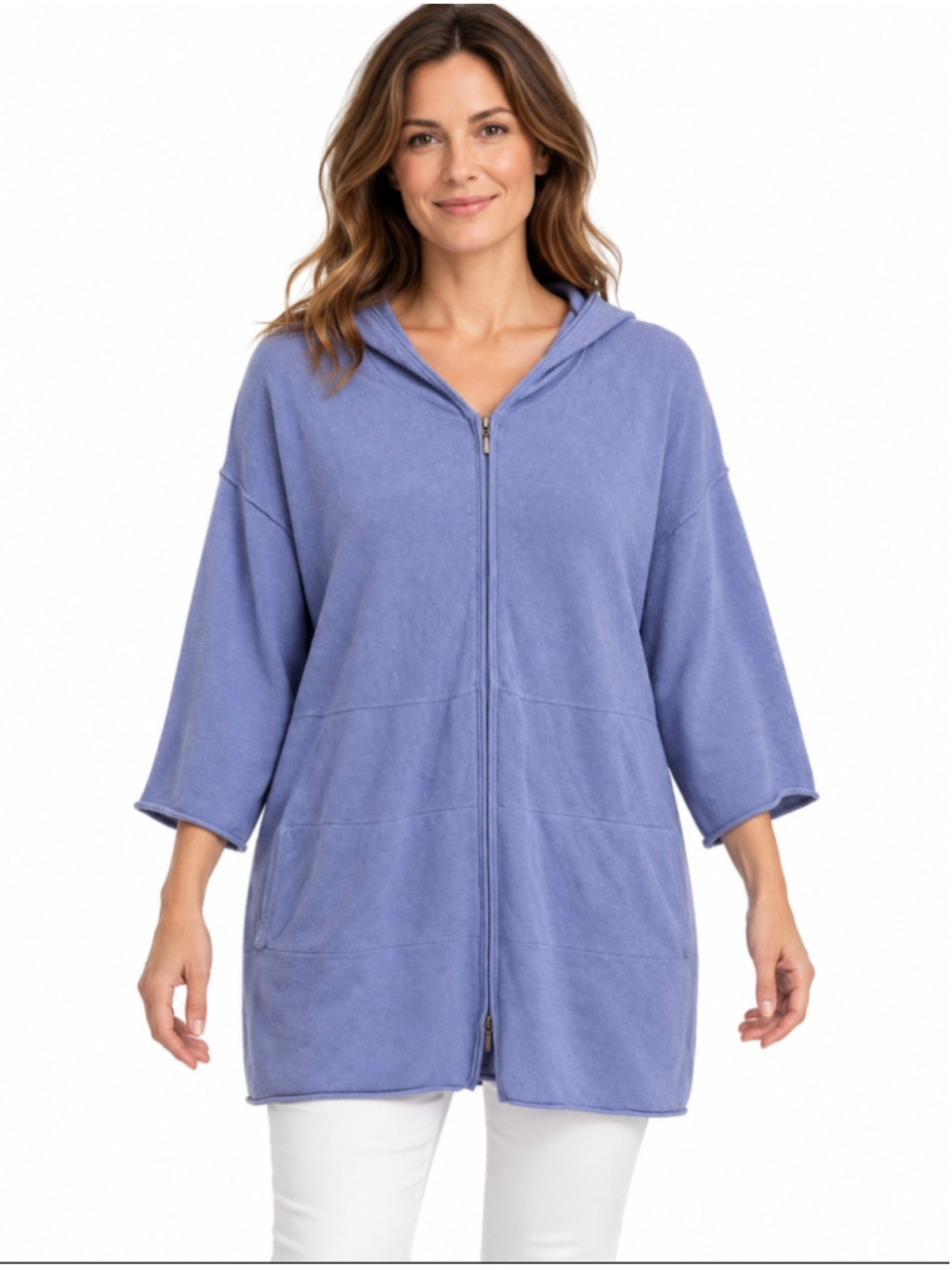 Women's PureJill Cotton Cashmere Zip-Up Cardigan Sweater Blue Size M